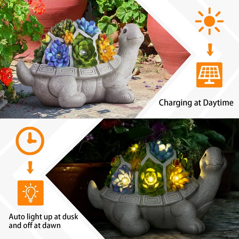 LESES Solar Garden Statues Turtle Figurine Decor with 7 LED Lights Outdoor Decoration Christmas Gifts for Women Mom Grandma Unique Tortoise Statue for Patio Backyard Yard Lawn Ornament - Image 2